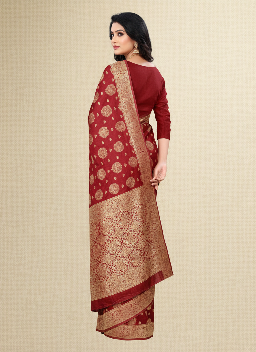 Viyona Red Silk,Jacquard saree - PL-206