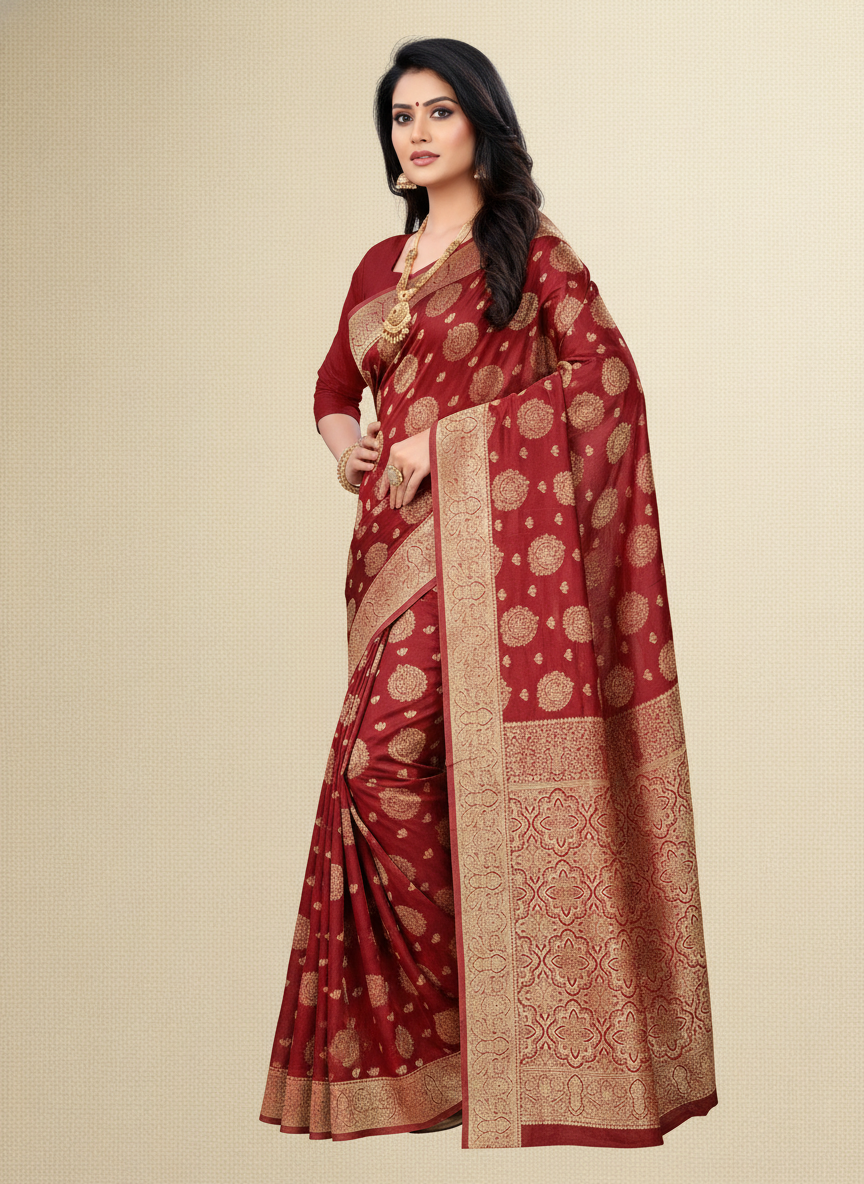 Viyona Red Silk,Jacquard saree - PL-206