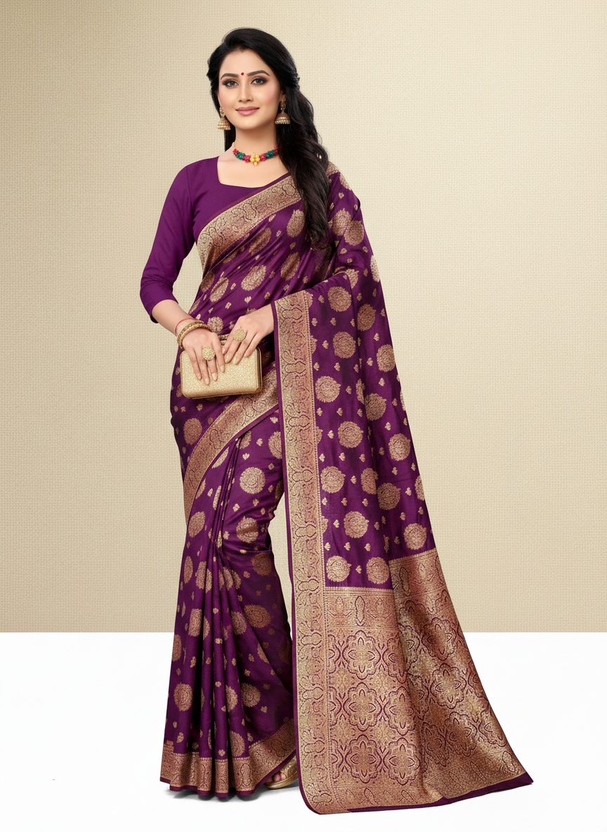 Viyona Purple Silk,Jacquard saree - PL-207