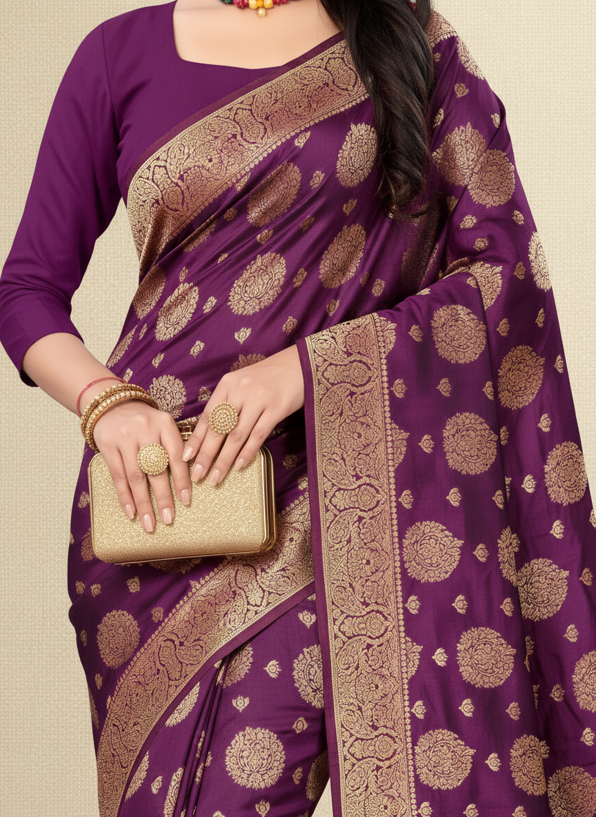 Viyona Purple Silk,Jacquard saree - PL-207