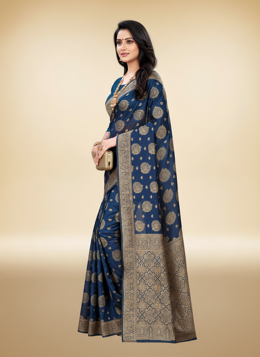 Viyona Blue Silk,Jacquard saree - PL-209