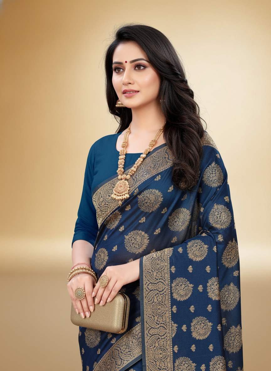 Viyona Blue Silk,Jacquard saree - PL-209