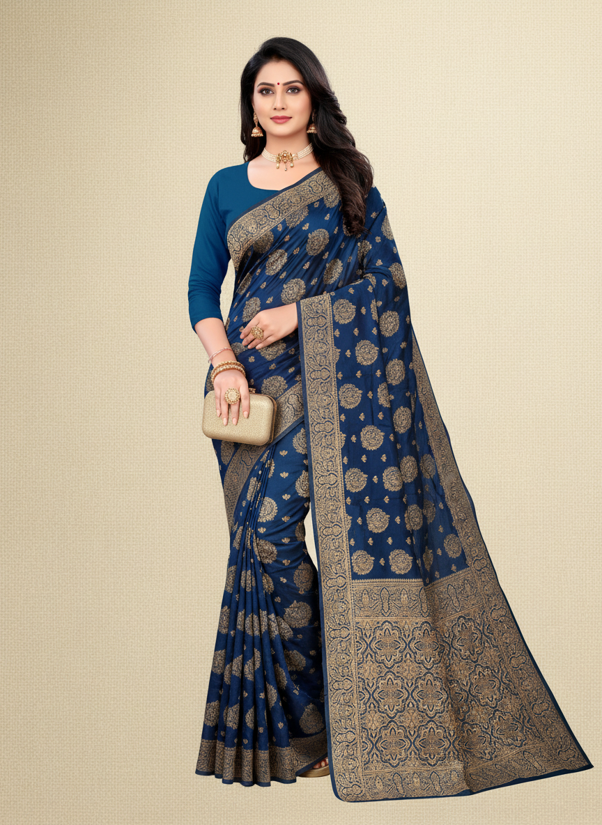 Viyona Blue Silk,Jacquard saree - PL-209