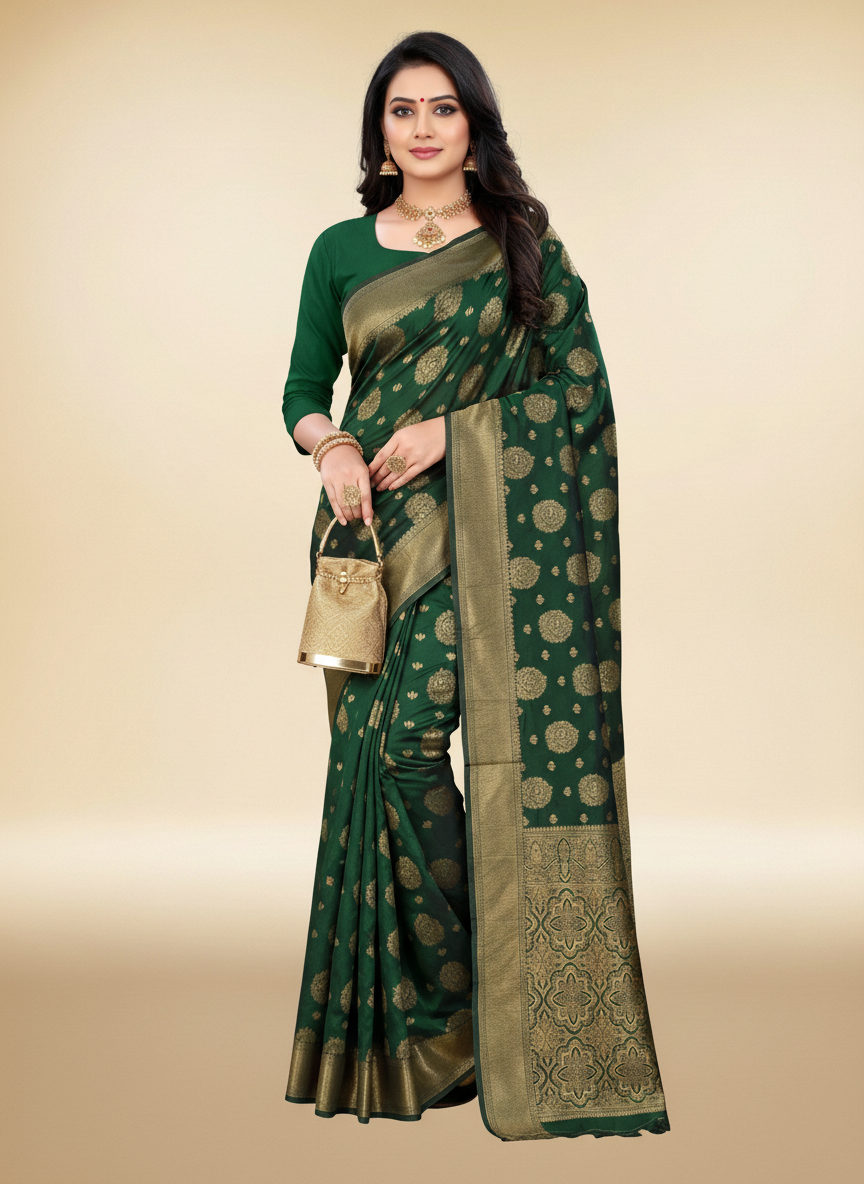 Viyona Green Silk,Jacquard saree - PL-210