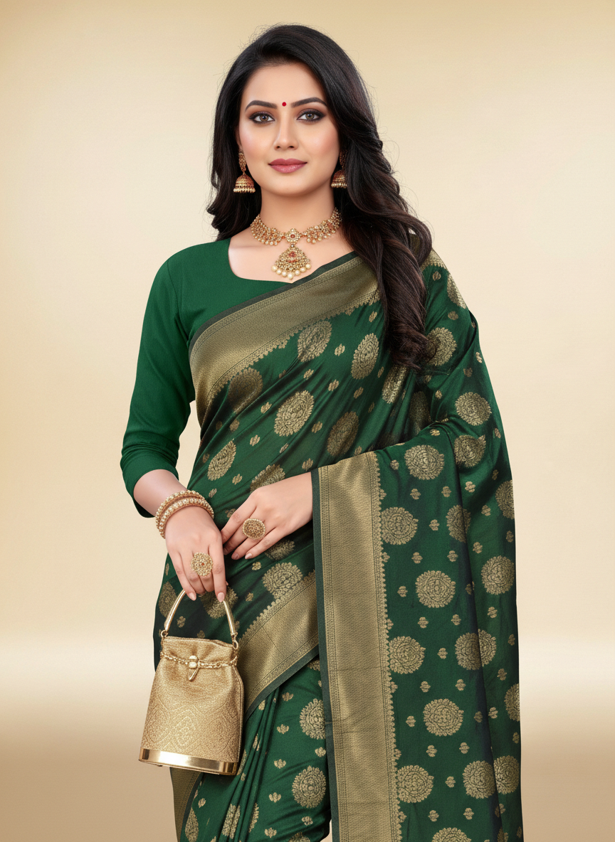 Viyona Green Silk,Jacquard saree - PL-210