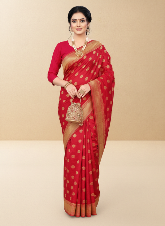 Viyona Red Silk,Jacquard saree - PL-214
