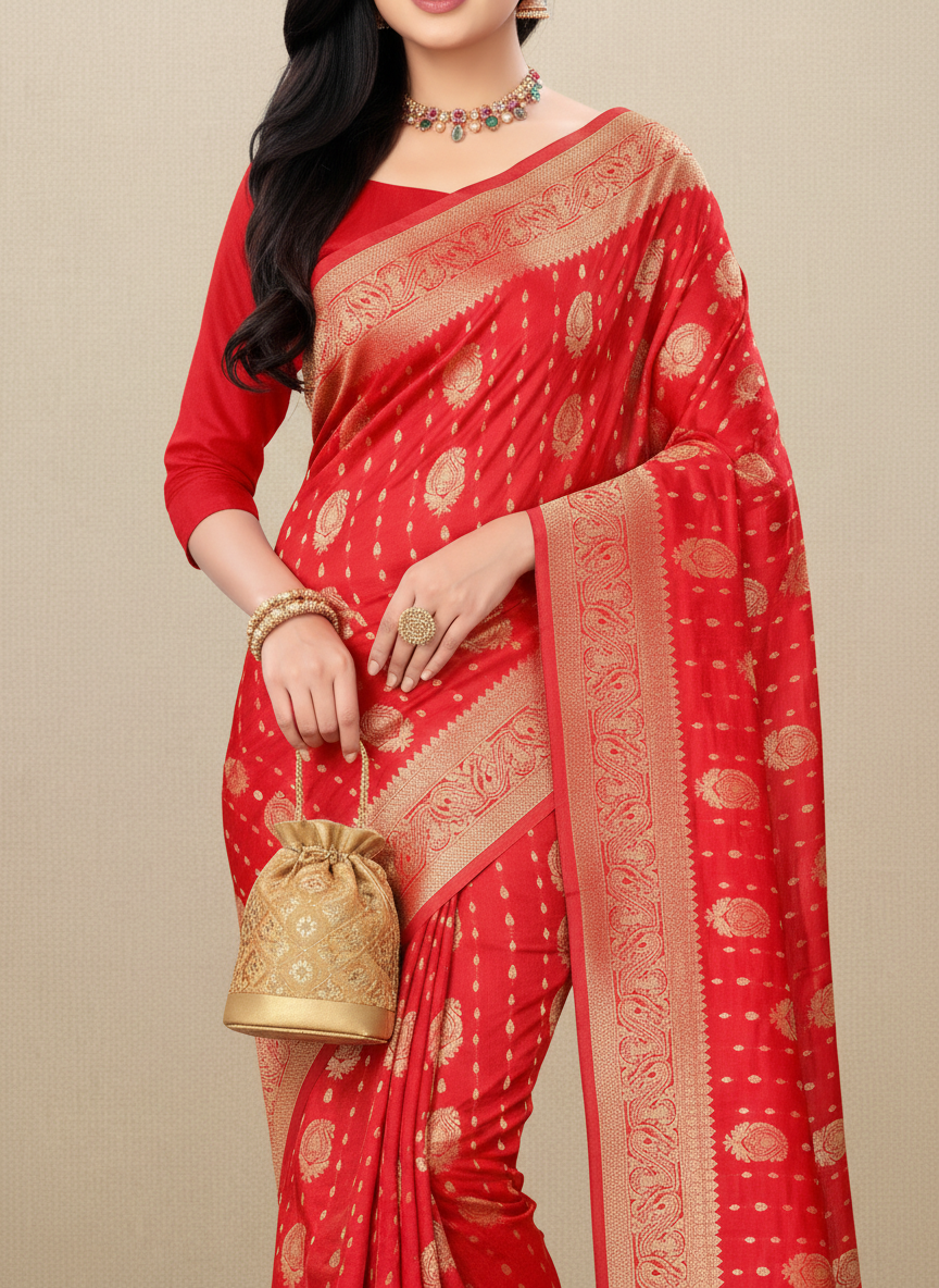Viyona Red Silk,Jacquard saree - PL-217
