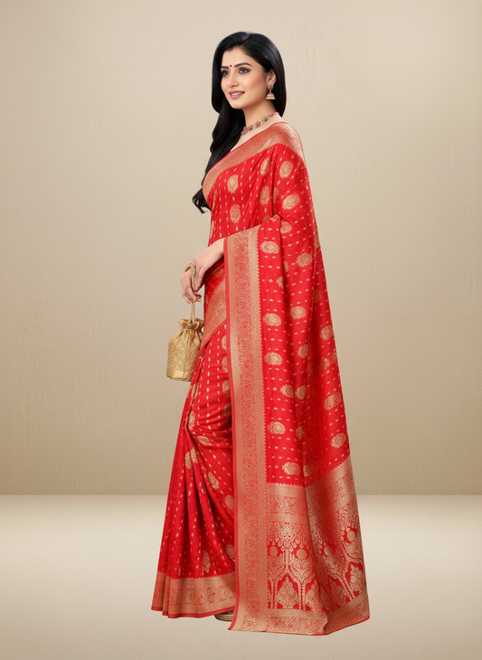 Viyona Red Silk,Jacquard saree - PL-217