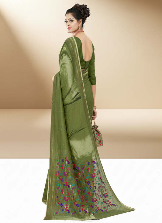 Viyona Green Silk,Jacquard saree - PL-222
