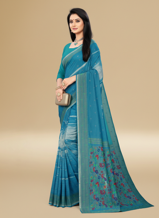 Viyona Blue Silk,Jacquard saree - PL-224