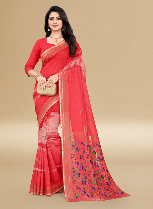 Viyona Red Silk,Jacquard saree - PL-225