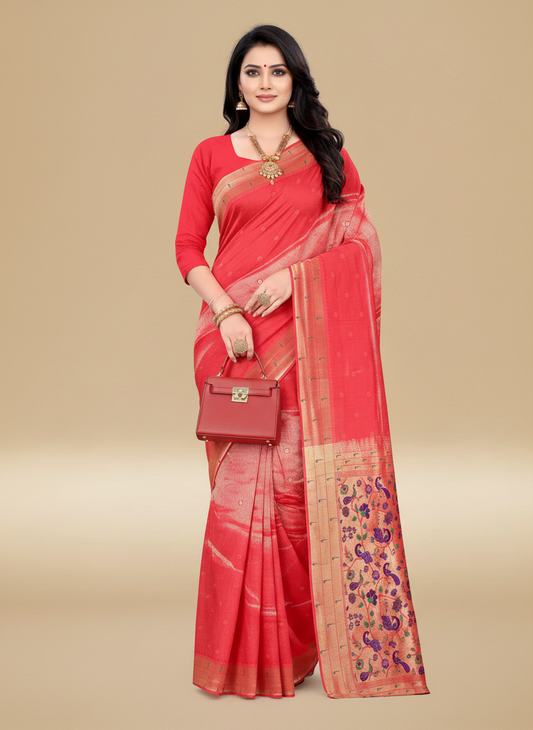 Viyona Red Silk,Jacquard saree - PL-225