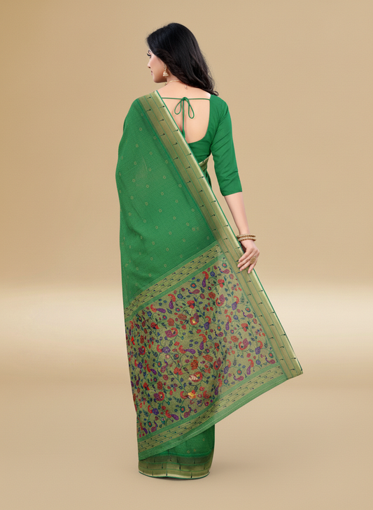 Viyona Green Silk,Jacquard saree - PL-226