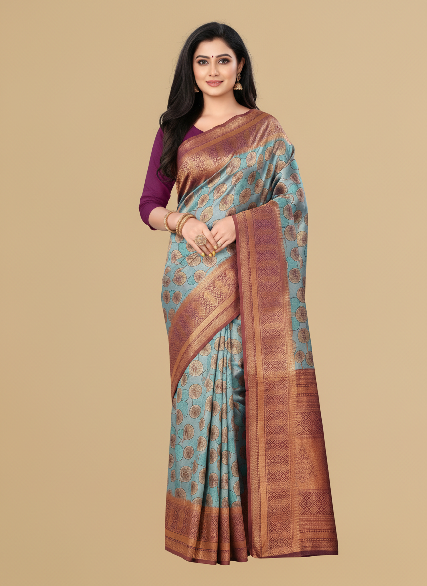 Viyona Blue Silk,Jacquard saree - PL-240
