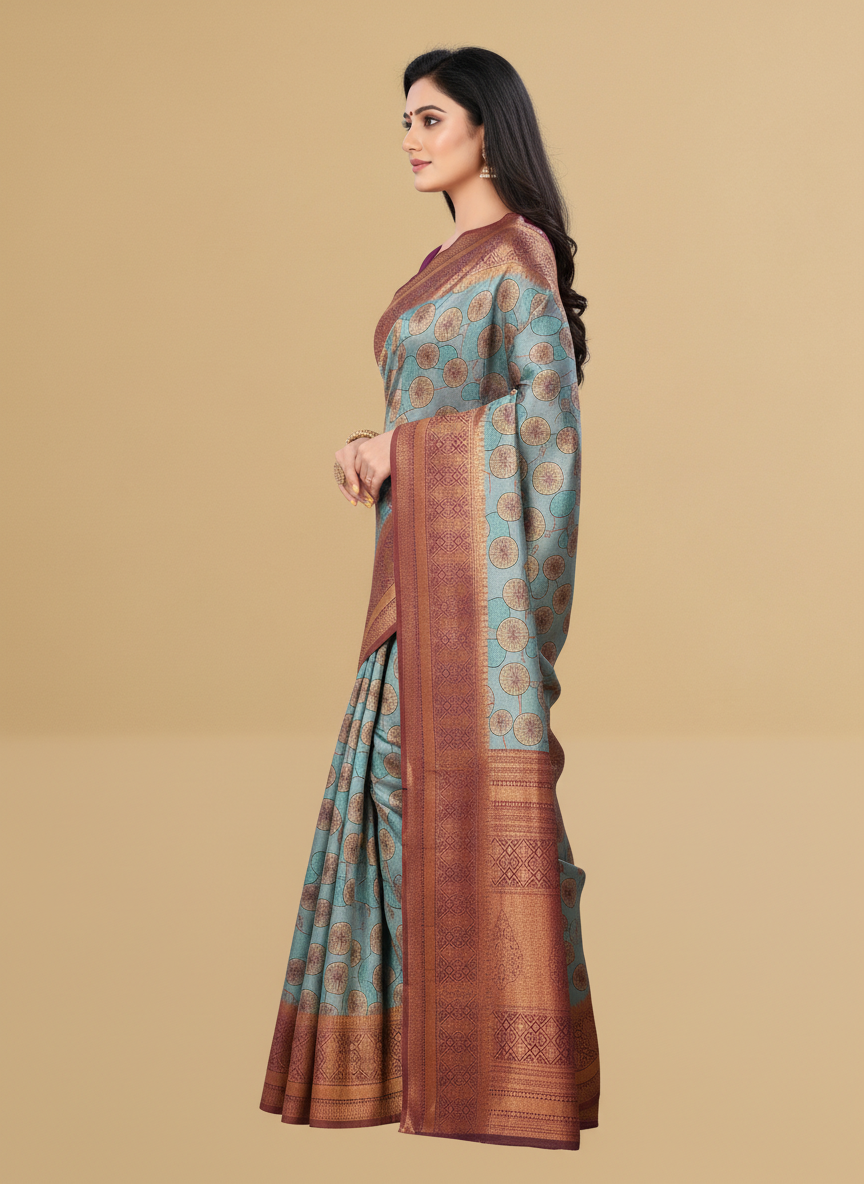 Viyona Blue Silk,Jacquard saree - PL-240