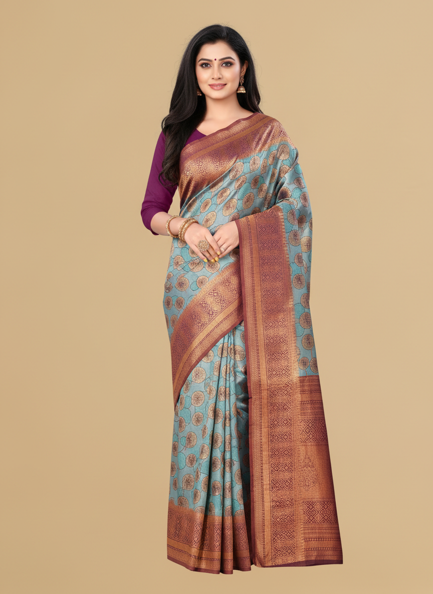 Viyona Blue Silk,Jacquard saree - PL-240