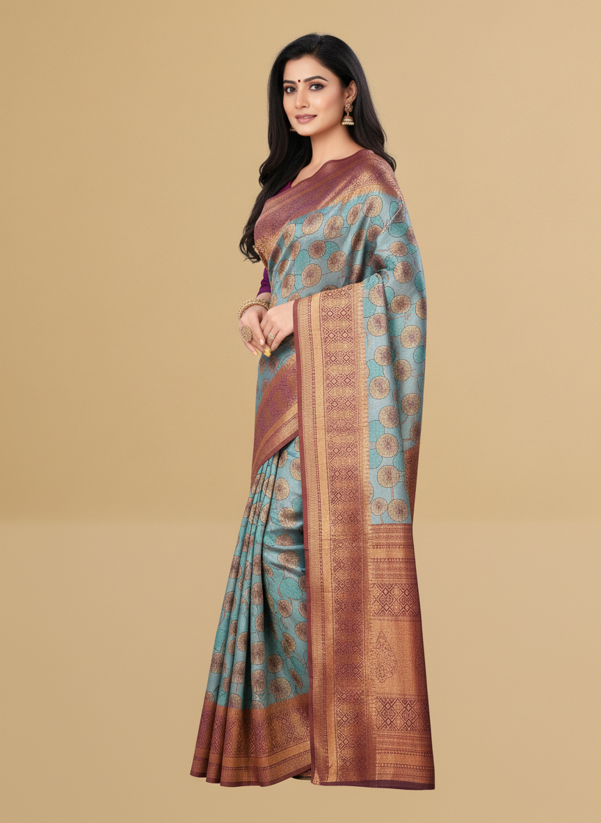 Viyona Blue Silk,Jacquard saree - PL-240