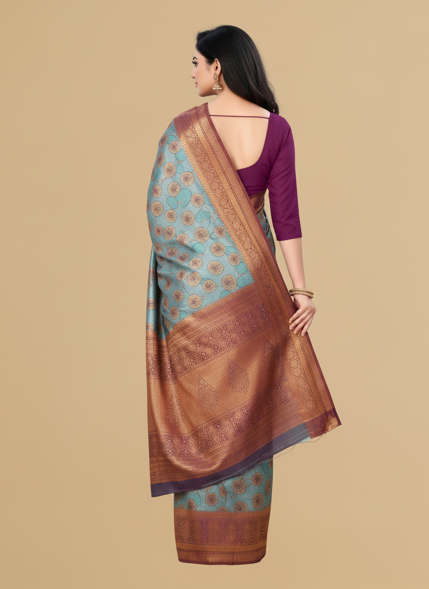Viyona Blue Silk,Jacquard saree - PL-240