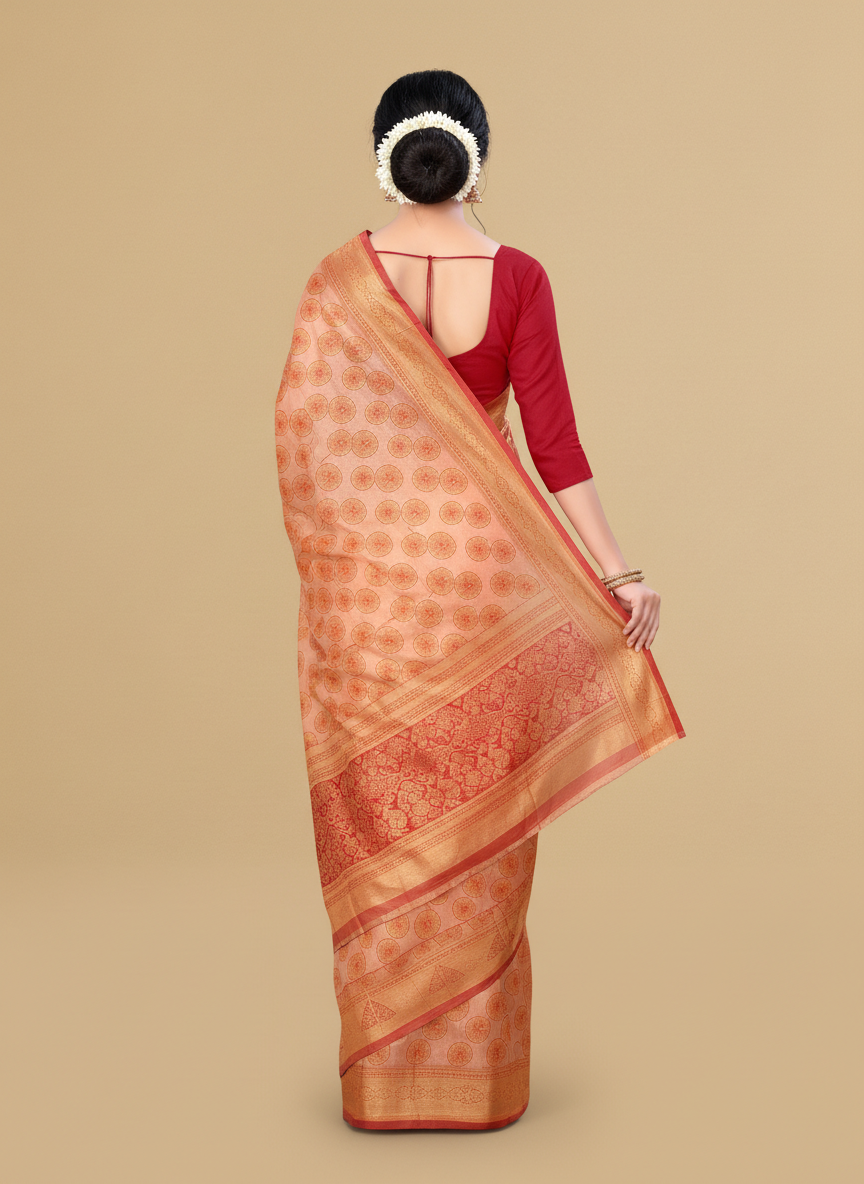 Viyona Peach Silk,Jacquard saree - PL-245