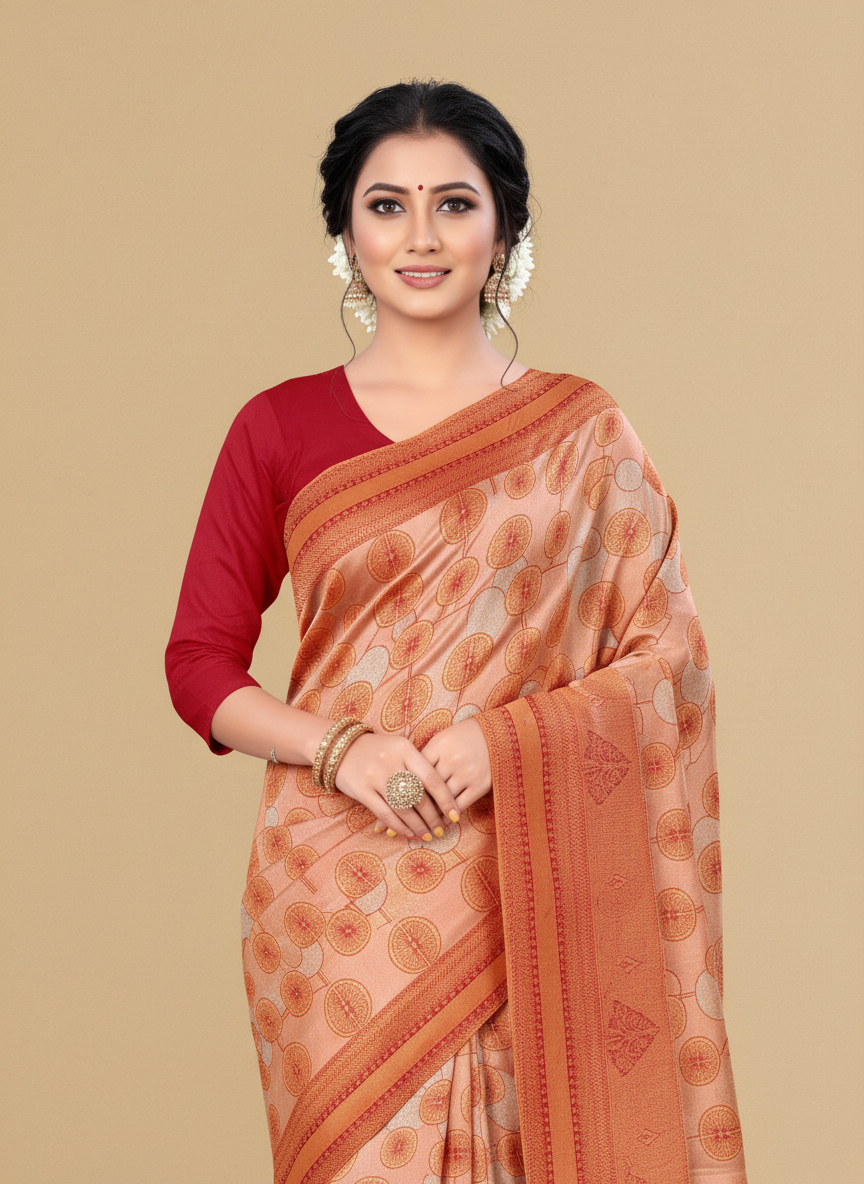 Viyona Peach Silk,Jacquard saree - PL-245