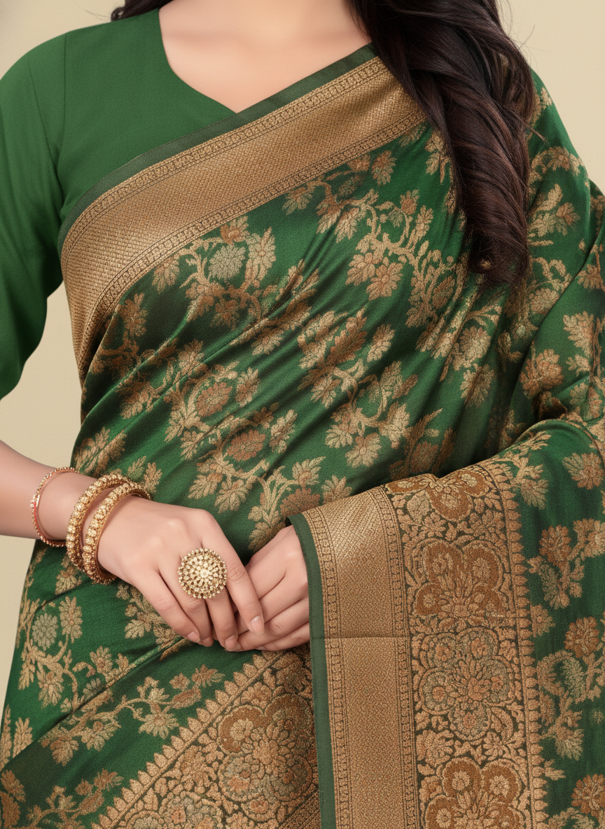 Viyona Green Silk,Jacquard saree - PL-246