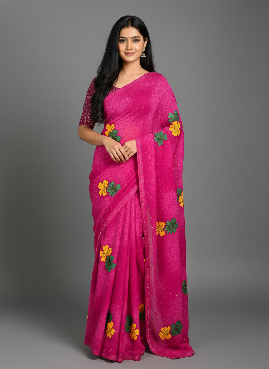 Pink Chiffon Printed Saree - RangaRang-1001