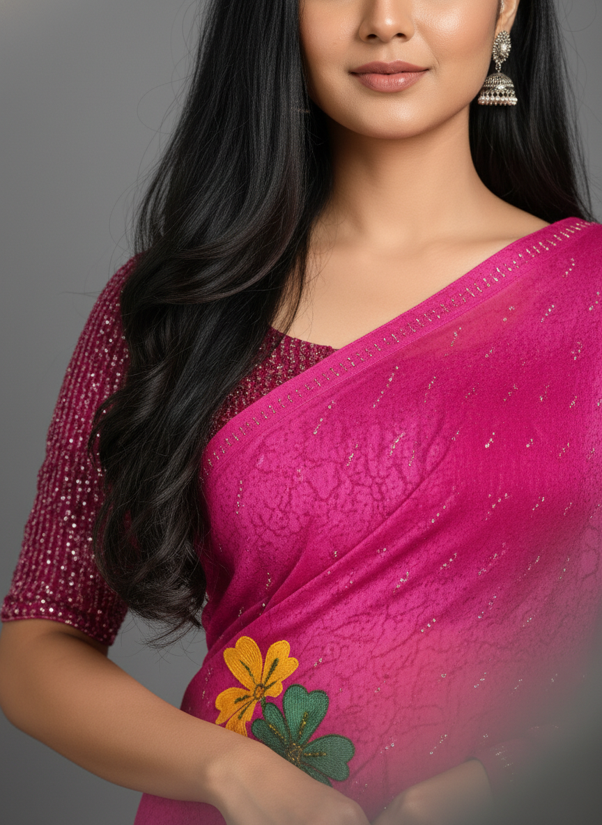 Pink Chiffon Printed Saree - RangaRang-1001