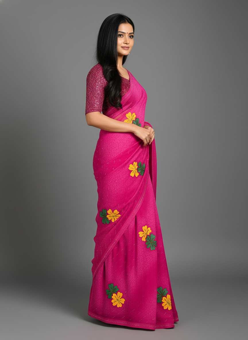 Pink Chiffon Printed Saree - RangaRang-1001