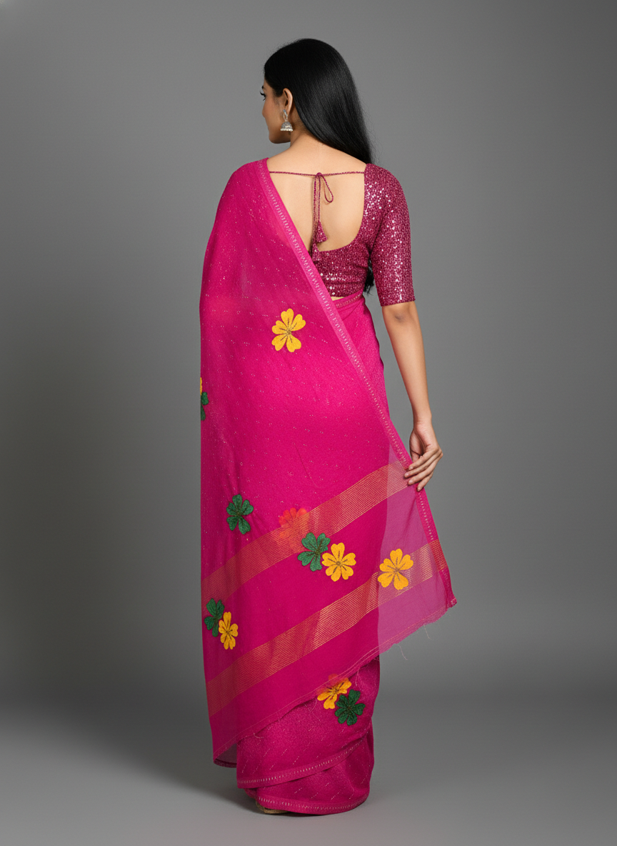 Pink Chiffon Printed Saree - RangaRang-1001