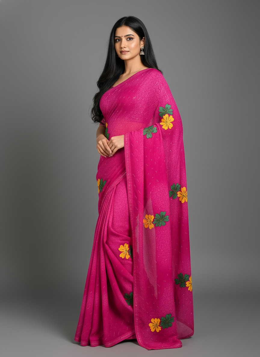 Pink Chiffon Printed Saree - RangaRang-1001