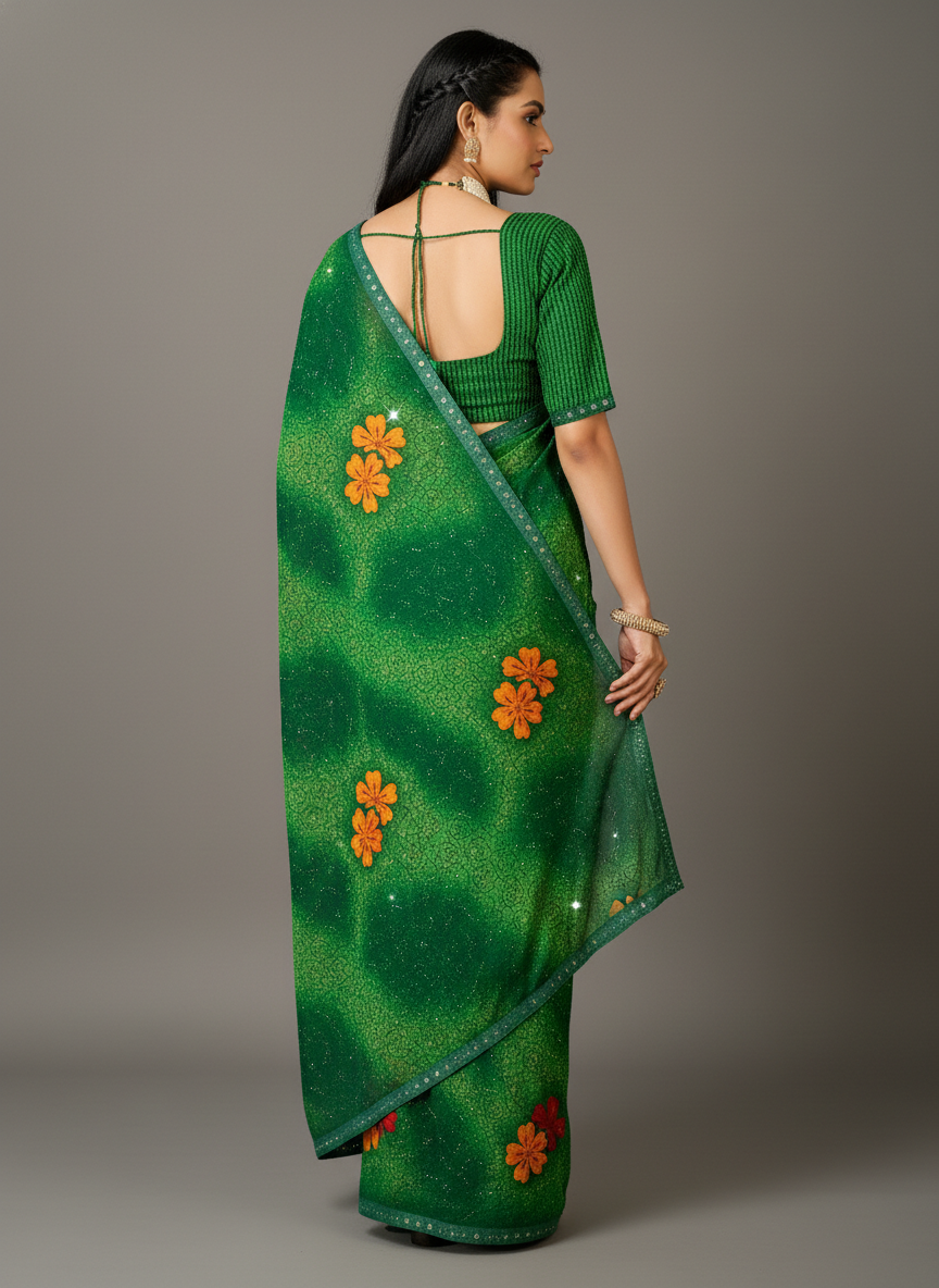 Green Chiffon Printed Saree - RangaRang-1004