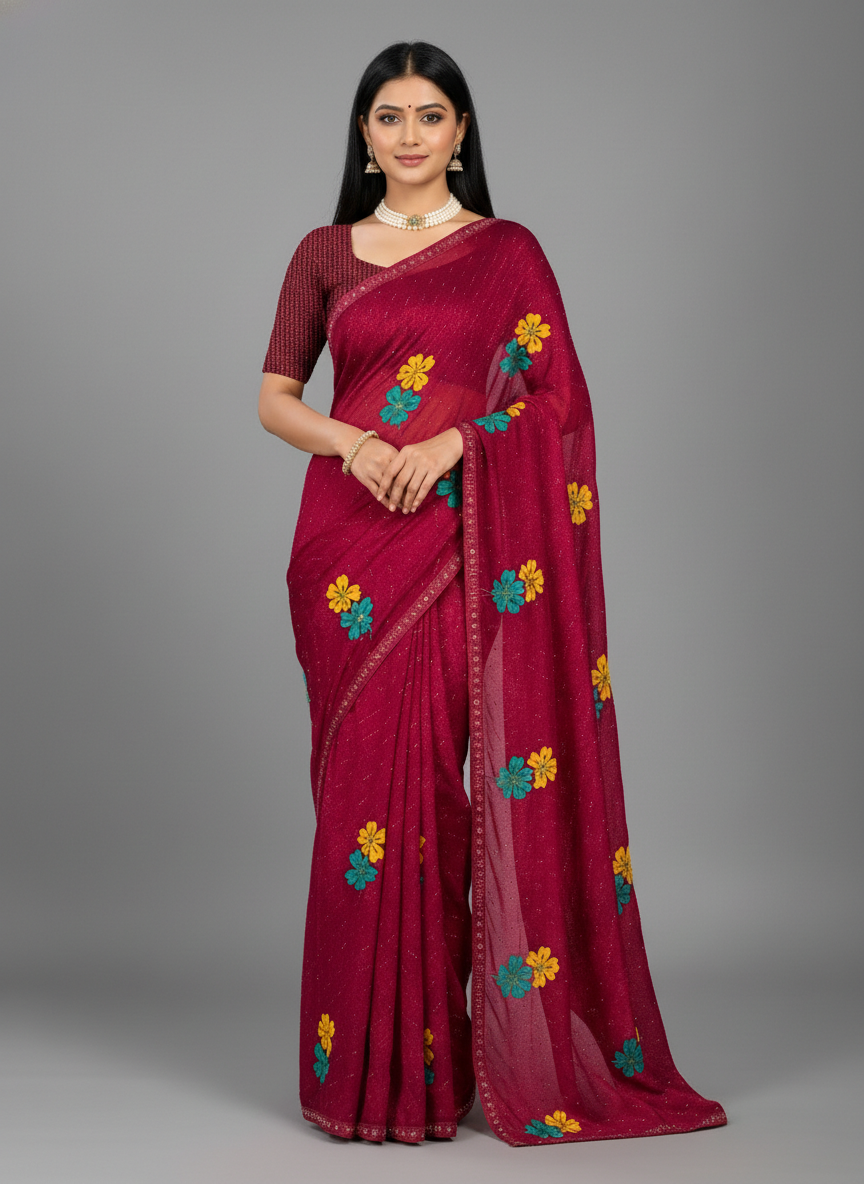 Pink Chiffon Printed Saree - RangaRang-1005