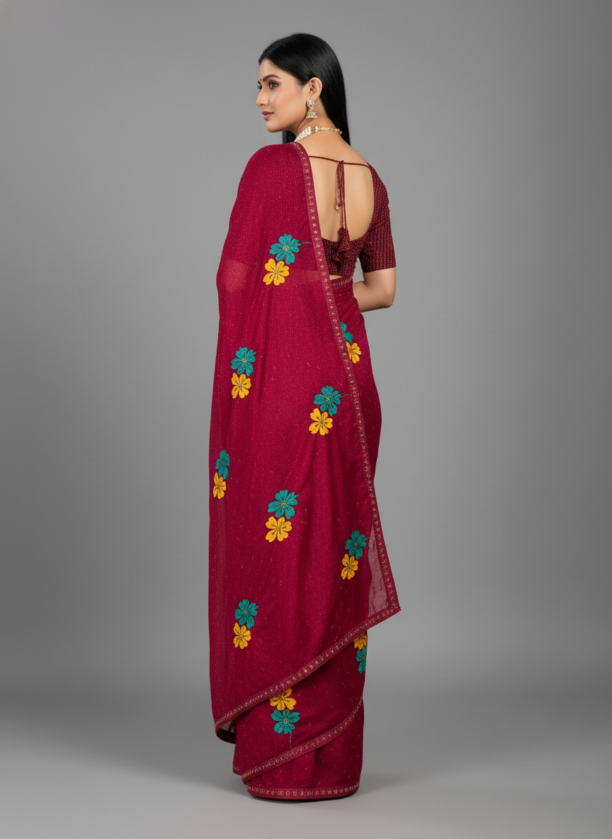 Pink Chiffon Printed Saree - RangaRang-1005