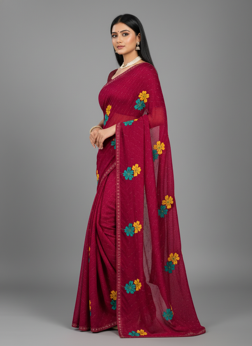 Pink Chiffon Printed Saree - RangaRang-1005