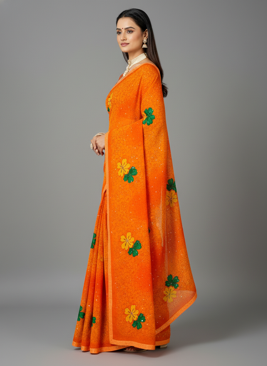 Orange Chiffon Printed Saree - RangaRang-1006