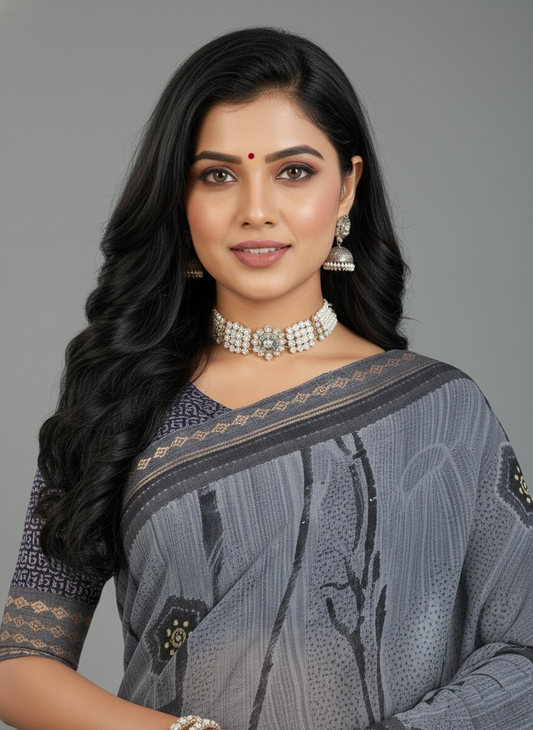 Grey Georgette Printed Saree - Rangtari-2-2006