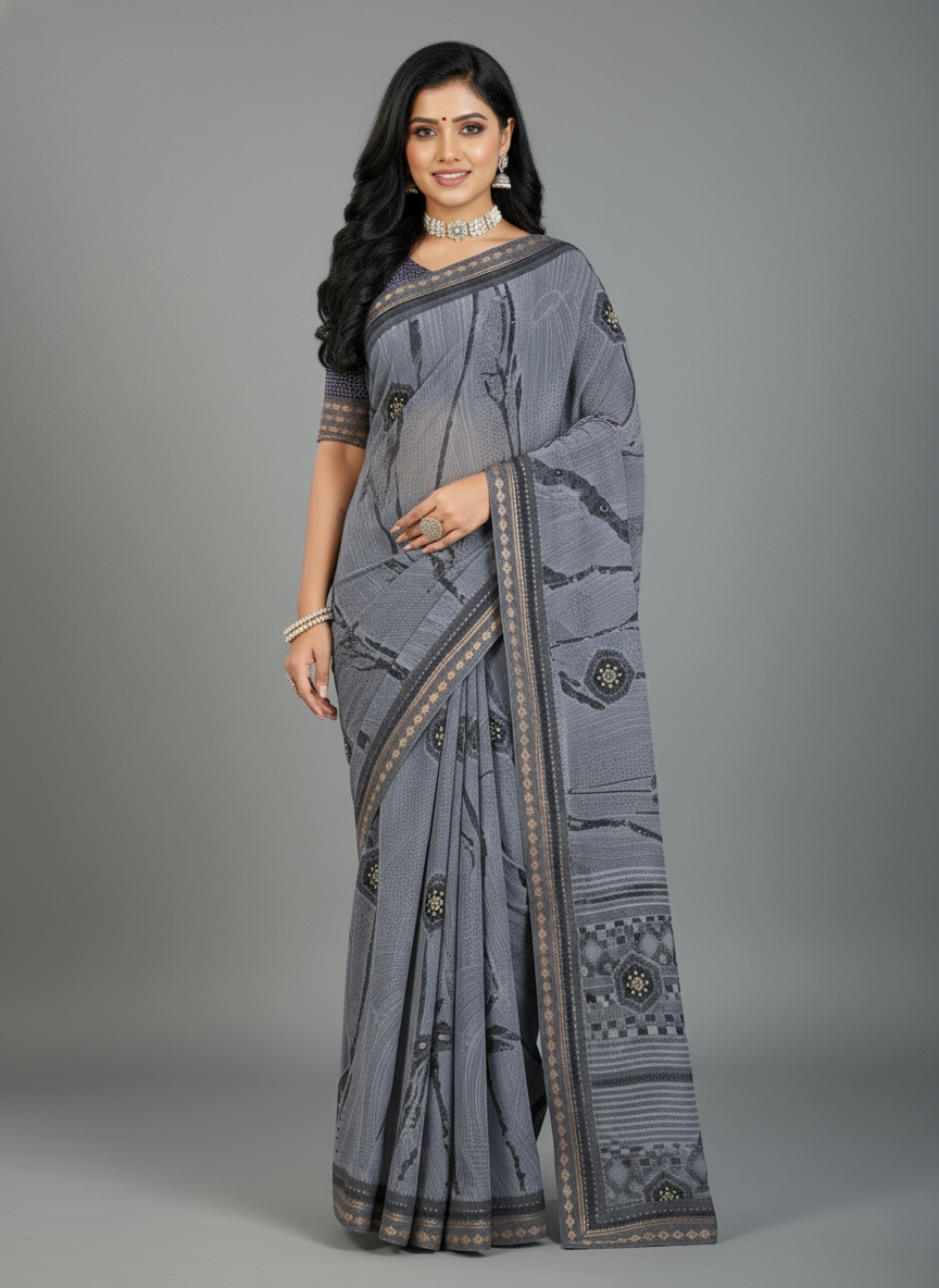 Grey Georgette Printed Saree - Rangtari-2-2006