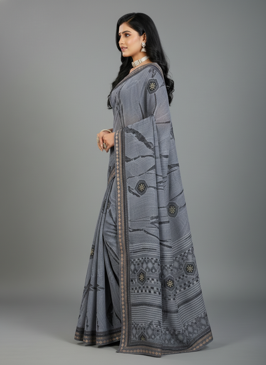 Grey Georgette Printed Saree - Rangtari-2-2006