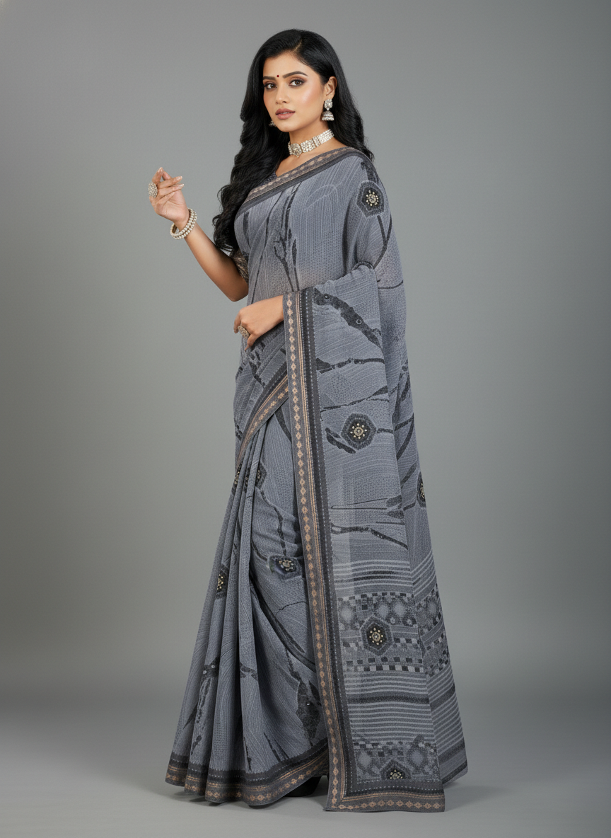 Grey Georgette Printed Saree - Rangtari-2-2006
