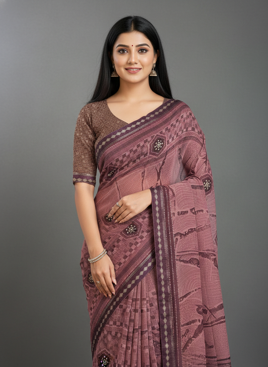 Mauve Georgette Printed Saree - Rangtari-2-2007