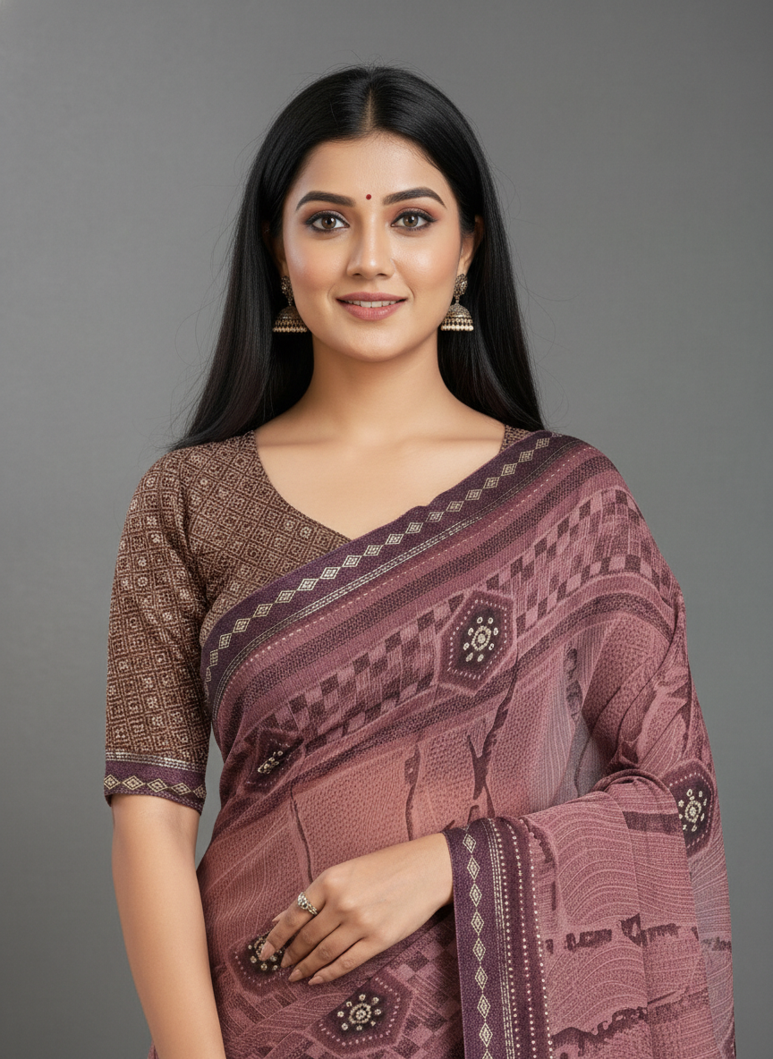 Mauve Georgette Printed Saree - Rangtari-2-2007