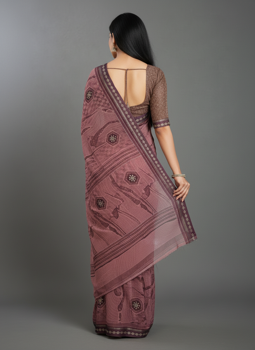 Mauve Georgette Printed Saree - Rangtari-2-2007