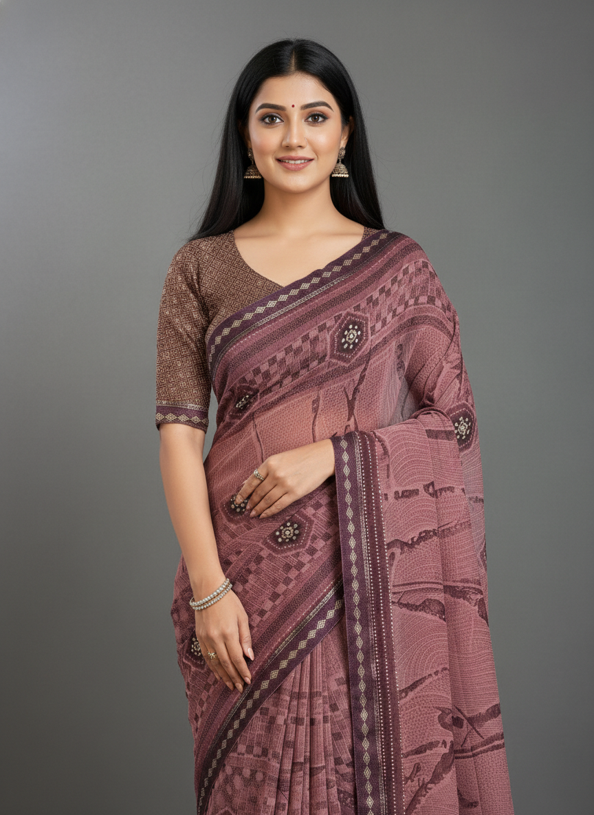 Mauve Georgette Printed Saree - Rangtari-2-2007