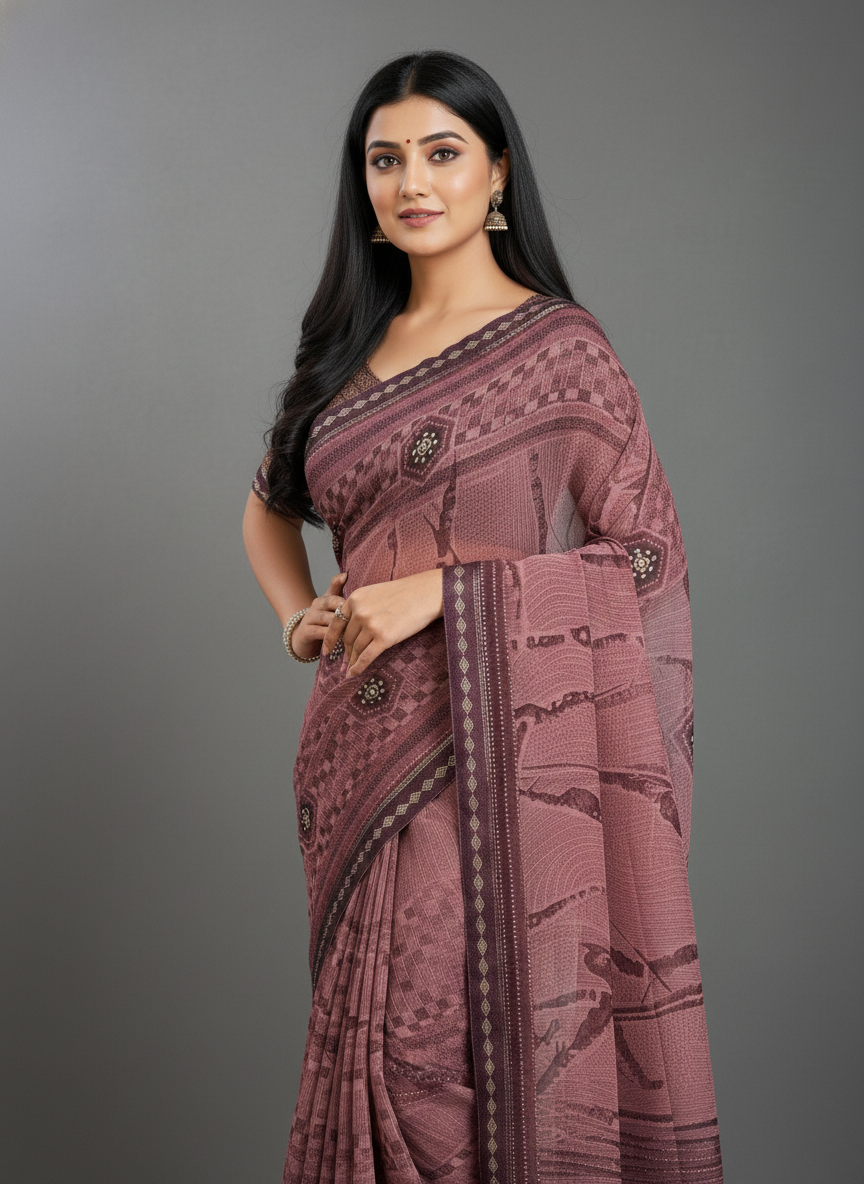 Mauve Georgette Printed Saree - Rangtari-2-2007