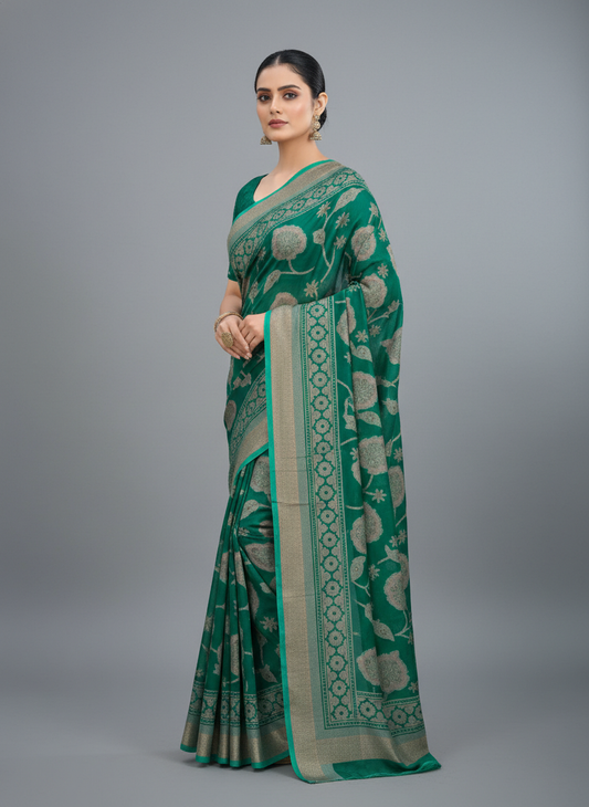 Green Viscose Printed Saree - Sitarabrasso-01-1005