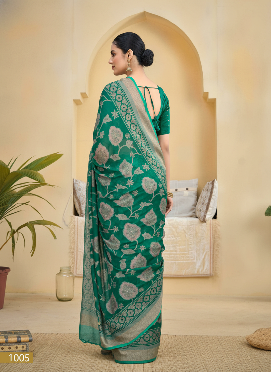 Green Viscose Printed Saree - Sitarabrasso-01-1005