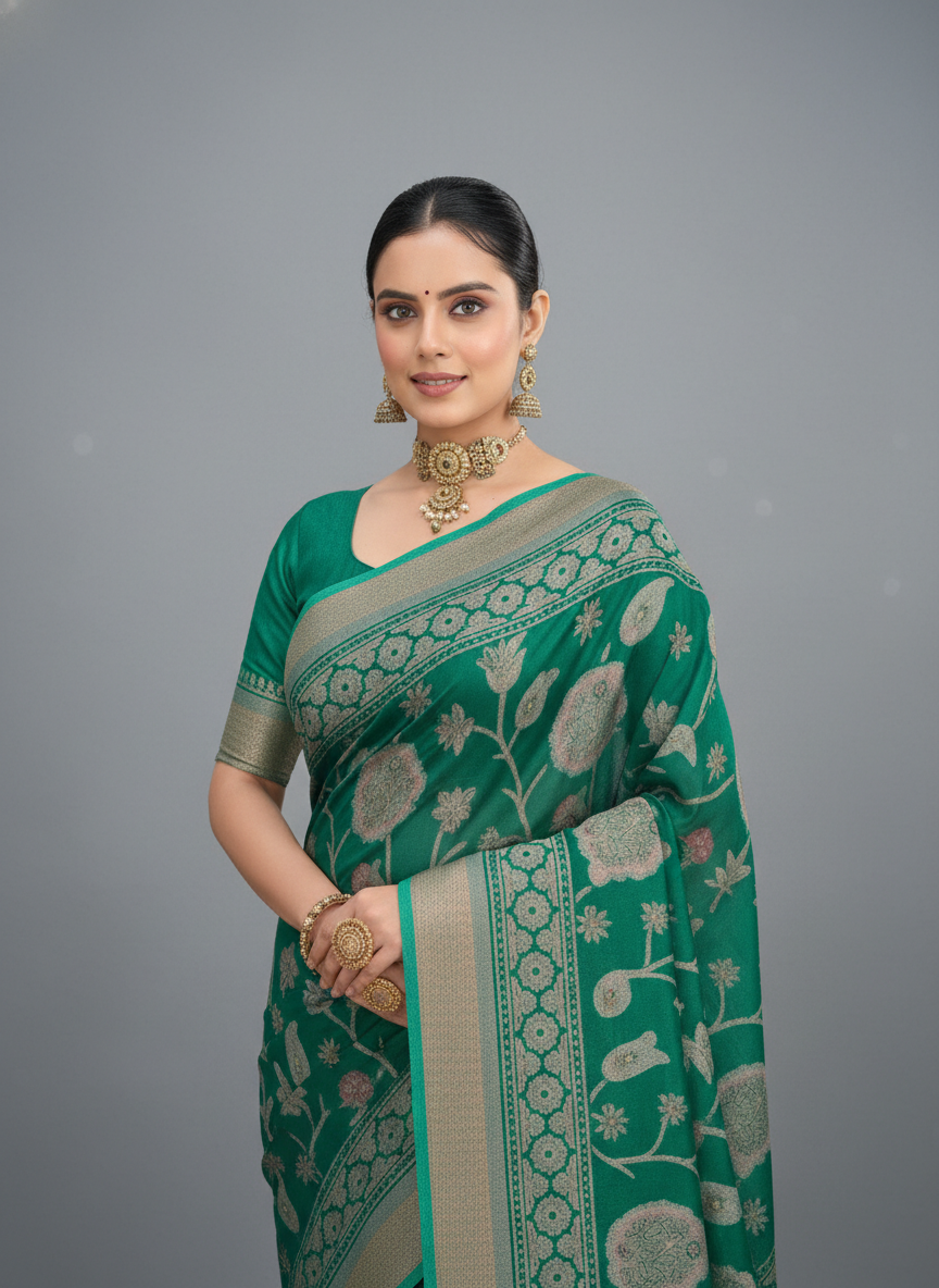 Green Viscose Printed Saree - Sitarabrasso-01-1005