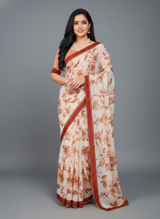 White Chiffon Printed Saree - SonaSona-1004