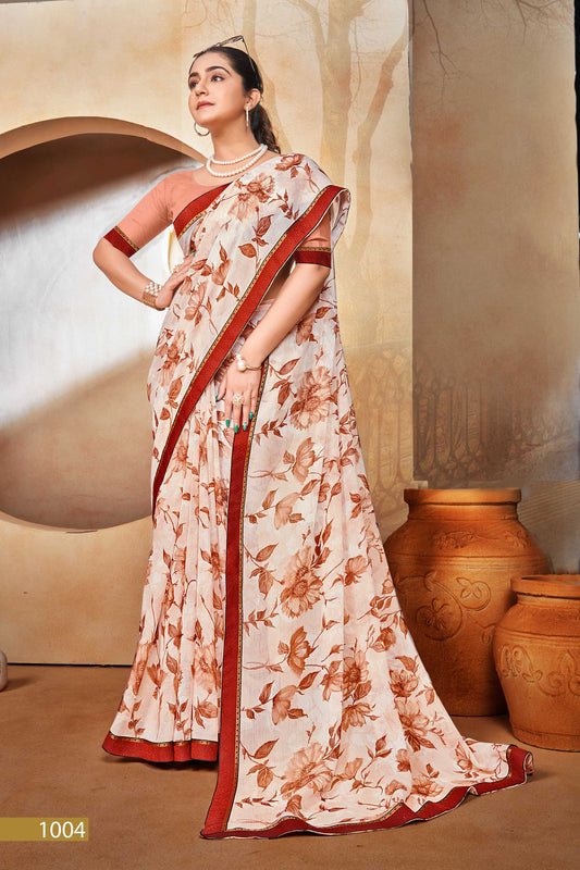 White Chiffon Printed Saree - SonaSona-1004
