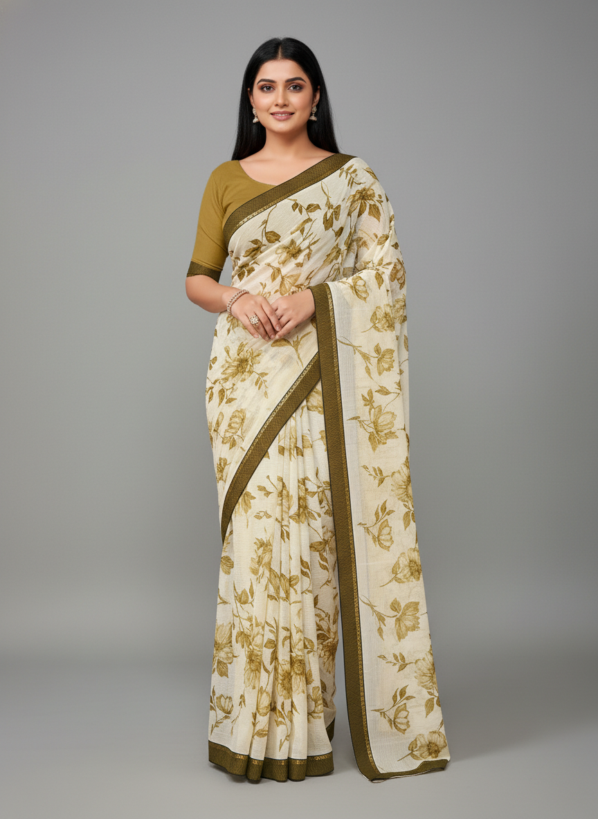Green Chiffon Printed Saree - SonaSona-1006